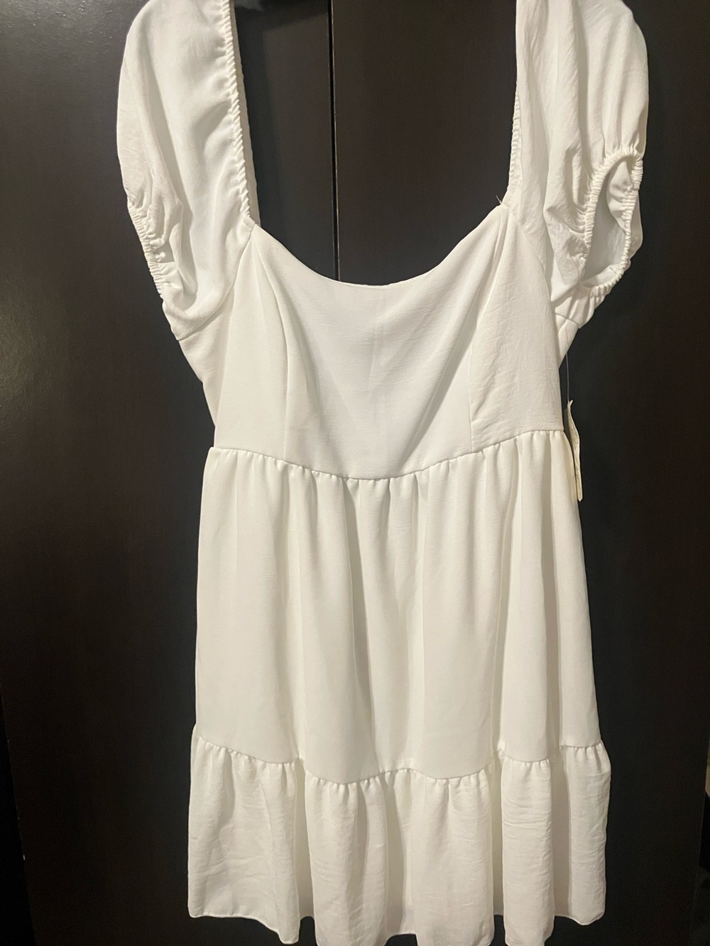 Altar'd State White Tiered Mini Dress with Puff Sleeves